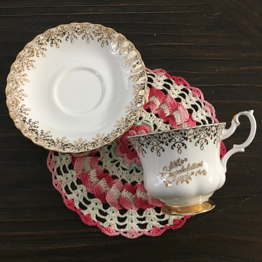 Royal Albert England Congratulations Gold Filigree Teacup Saucer Gilt Trim